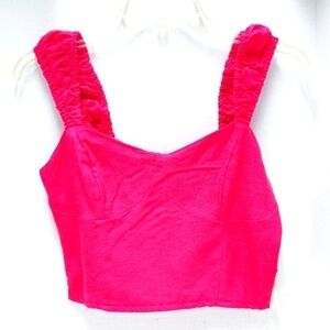Midnight Sky linen blend wide straps cropped blouse pink Size: M